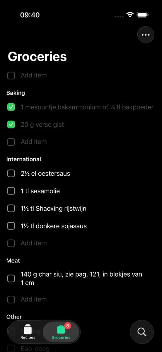 Boodschappenlijst met aanvinkbare items