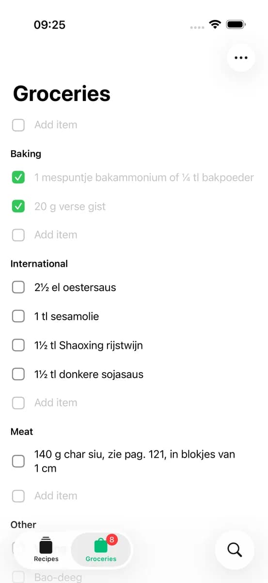 Boodschappenlijst met aanvinkbare items