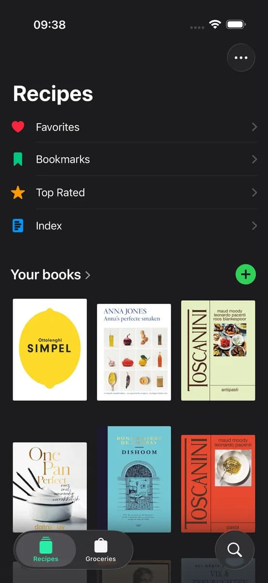 CookCook beginscherm met je kookboekenbibliotheek