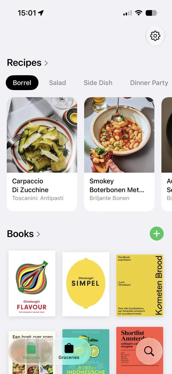 CookCook home screen showing your cookbook library